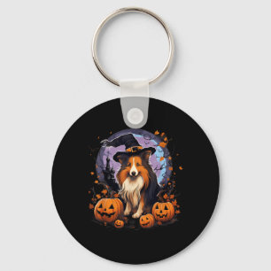Spooky Sheltie Dog Witch Halloween Key Ring