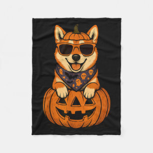 Spooky Shiba Inu Pumpkin Halloween Dog Lover Fleece Blanket
