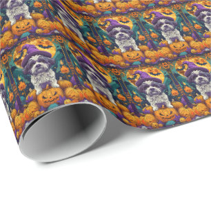 Spooky Shih Tzu Dog Halloween Witch And Pumpkin  Wrapping Paper