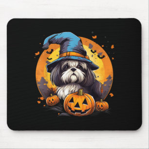 Spooky Shih Tzu Dog Witch Halloween Mouse Pad