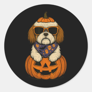 Spooky Shih Tzu Pumpkin Halloween Dog Lover Classic Round Sticker
