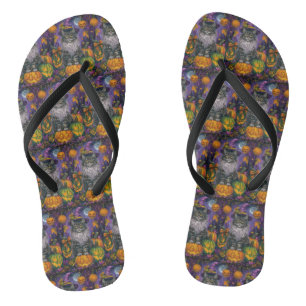 Spooky Siberian Cat Halloween Witch And Pumpkin Thongs