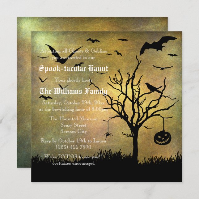Spooky Silhouettes Grungy  Halloween Invitation (Front/Back)