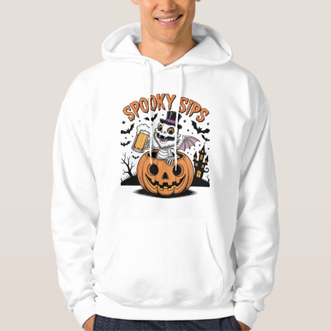 Spooky Sips Skeleton Lizard Halloween Hoodie (Front)