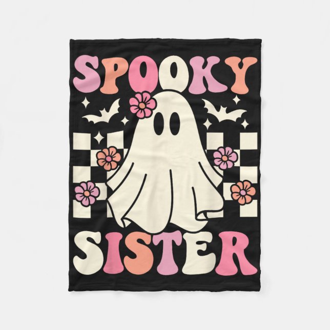 Spooky Sister Halloween Ghost Costume Retro Groovy Fleece Blanket (Front)