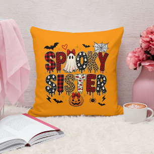 Spooky Sister Halloween Leopard Print Mix Cushion
