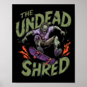 Spooky Skateboard Zombie Ghoul Halloween For Men A Poster