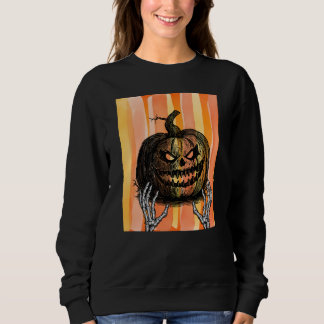 Spooky Skeletal Hands Macabre Pumpkin Art Sweatshirt