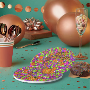 Spooky Skeleton Candy Party Pattern Halloween Paper Plate