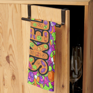 Spooky Skeleton Candy Party Pattern Halloween Tea Towel