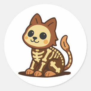 Spooky Skeleton Cat  Classic Round Sticker