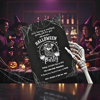 Spooky Skeleton Cocktail Adult Halloween Party Invitation