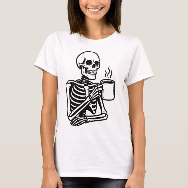 Spooky Skeleton Coffee T-Shirt - Halloween Fall  (Front)