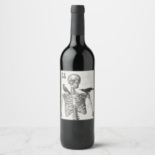 Spooky skeleton & crows wine label