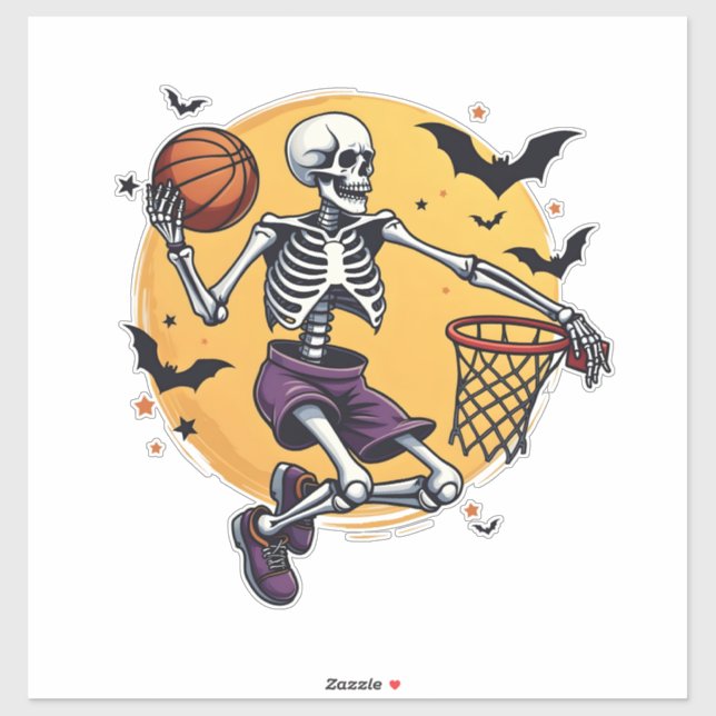 Spooky Skeleton Dunking Basketball Graveyard Hallo (Sheet)