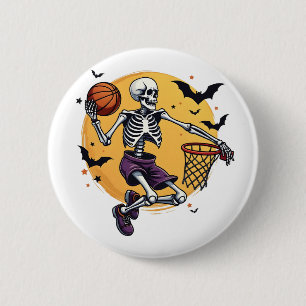 Spooky Skeleton Dunking Basketball Graveyard Hallo 6 Cm Round Badge