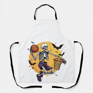 Spooky Skeleton Dunking Basketball Graveyard Hallo Apron