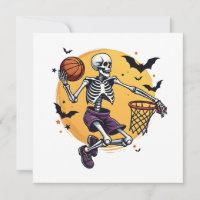 Spooky Skeleton Dunking Basketball Graveyard Hallo