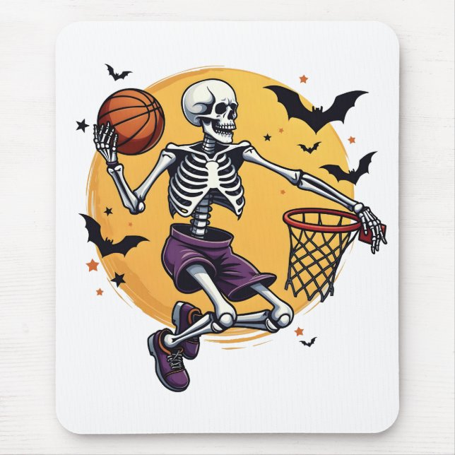 Spooky Skeleton Dunking Basketball Graveyard Hallo Mouse Pad (Front)