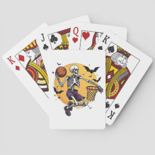 Spooky Skeleton Dunking Basketball Graveyard Hallo Playing Cards