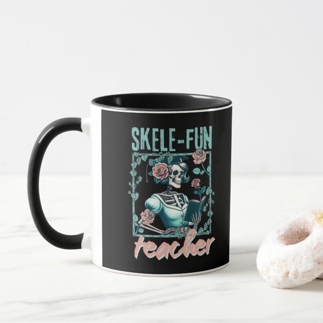 Spooky Skeleton Elementary School Teacher for Hall Mug (With Donut)