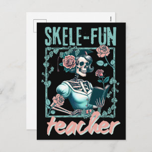 Spooky Skeleton Elementary School Teacher Holiday Postcard