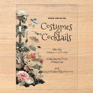 Spooky Skeleton Floral Halloween Costume Party Acrylic Invitations