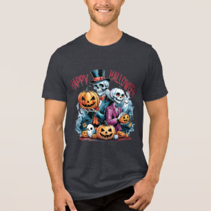 Spooky Skeleton fun and Festive happy Halloween Tri-Blend Shirt