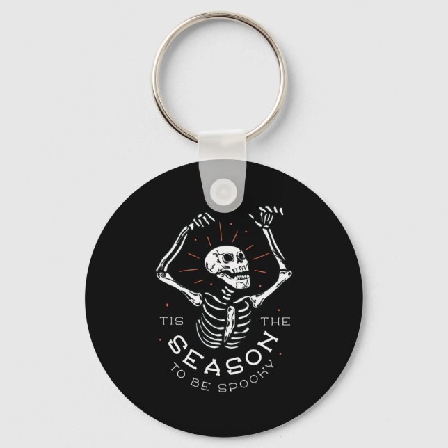 Spooky Skeleton Funny Halloween Season Design Key Ring (Front)