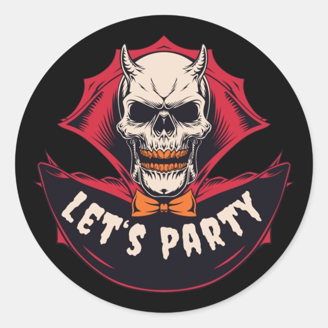 Spooky Skeleton Halloween Party Classic Round Sticker (Front)
