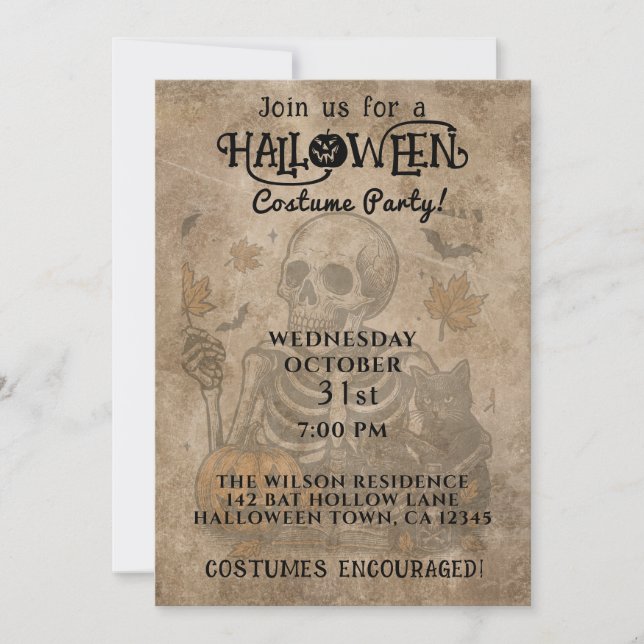 Spooky Skeleton Halloween Party Invitation (Front)