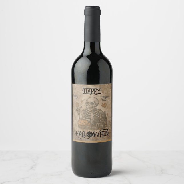 Spooky Skeleton Halloween Party   Wine Label (Front)