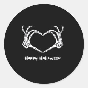 Spooky Skeleton Hand Heart With "Happy Halloween"  Classic Round Sticker
