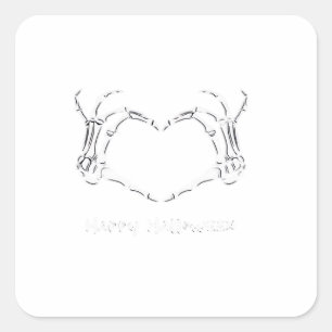 Spooky Skeleton Hand Heart With "Happy Halloween" Square Sticker