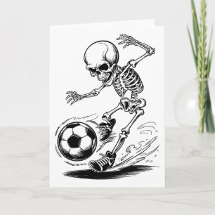 Spooky Skeleton Kids Playing Soccer Halloween Tric Card