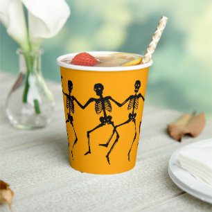 Spooky Skeleton Orange & Black Halloween Paper Cup