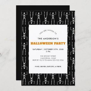 Spooky Skeleton Pattern Black Halloween Party Invitation