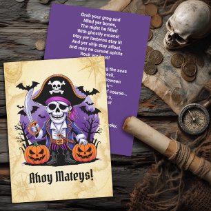 Spooky Skeleton Pirate Halloween Holiday Card