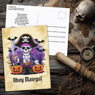 Spooky Skeleton Pirate Halloween Holiday Postcard