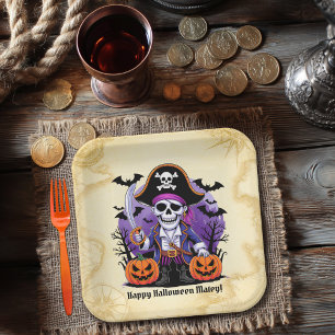 Spooky Skeleton Pirate Halloween Paper Plate