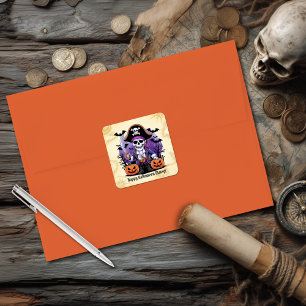 Spooky Skeleton Pirate Halloween Square Sticker