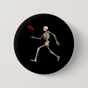 Spooky Skeleton Player Throwing Golf Disc Disc Gol 6 Cm Round Badge