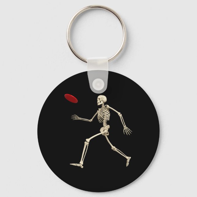 Spooky Skeleton Player Throwing Golf Disc Disc Gol Key Ring (Front)