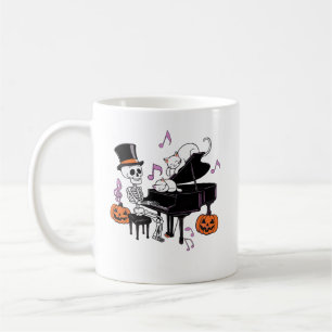 Spooky Skeleton Playing Piano With Cats Music Hall Coffee Mug