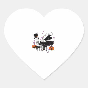 Spooky Skeleton Playing Piano With Cats Music Hall Heart Sticker