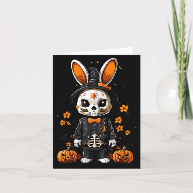 Spooky Skeleton Rabbit Halloween Costume Card (Front)