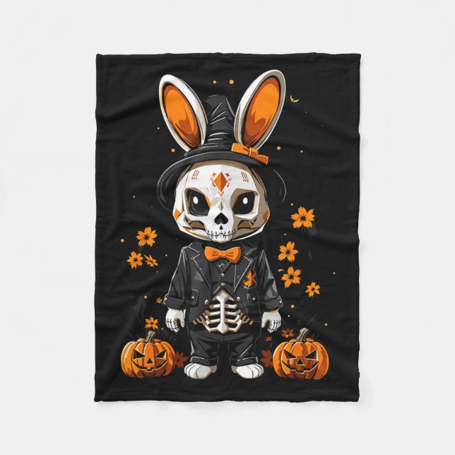 Spooky Skeleton Rabbit Halloween Costume Fleece Blanket (Front)