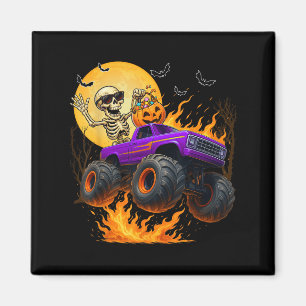 Spooky Skeleton Riding Monster Truck Halloween Cos Magnet