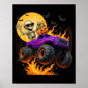 Spooky Skeleton Riding Monster Truck Halloween Cos Poster
