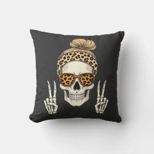 Spooky Skeleton Skull Leopard Halloween Mum  Cushion
